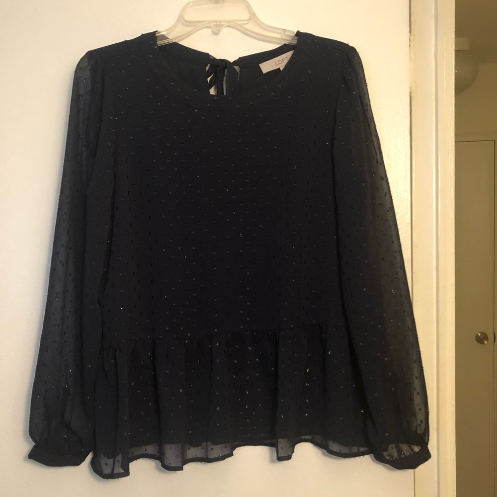 LOFT navy sparkle peplum top - M